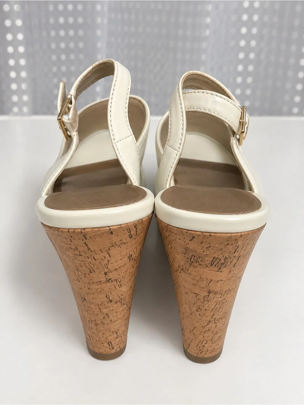 Laundry By Shelli Segal White Peep-Toe Cork Platform Slingback Wedges